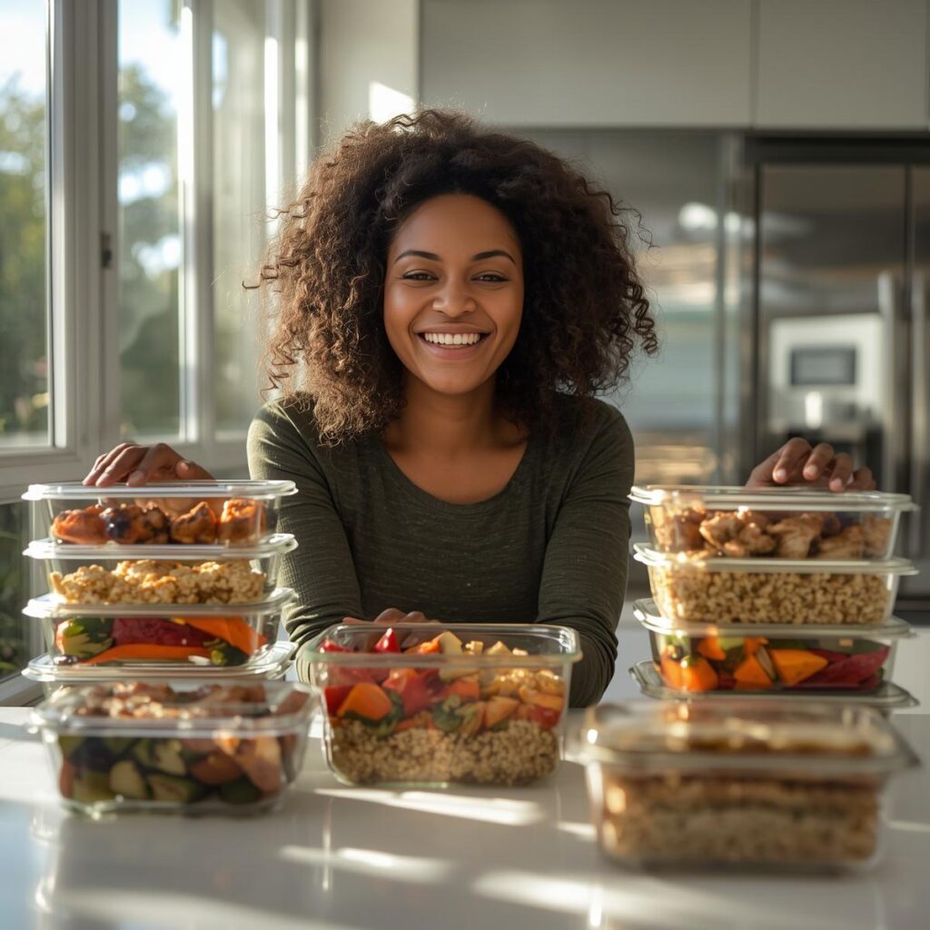 Person meal prepping healthy food in glass containers for weight loss success

